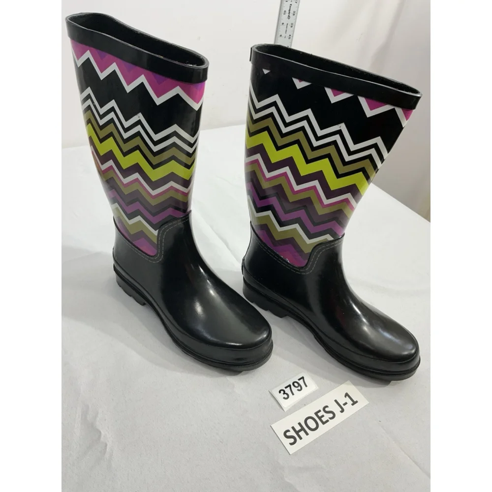 Girls 143 Girl Raindance Size 7m Black Multicolor Rain Boots Steel Shank